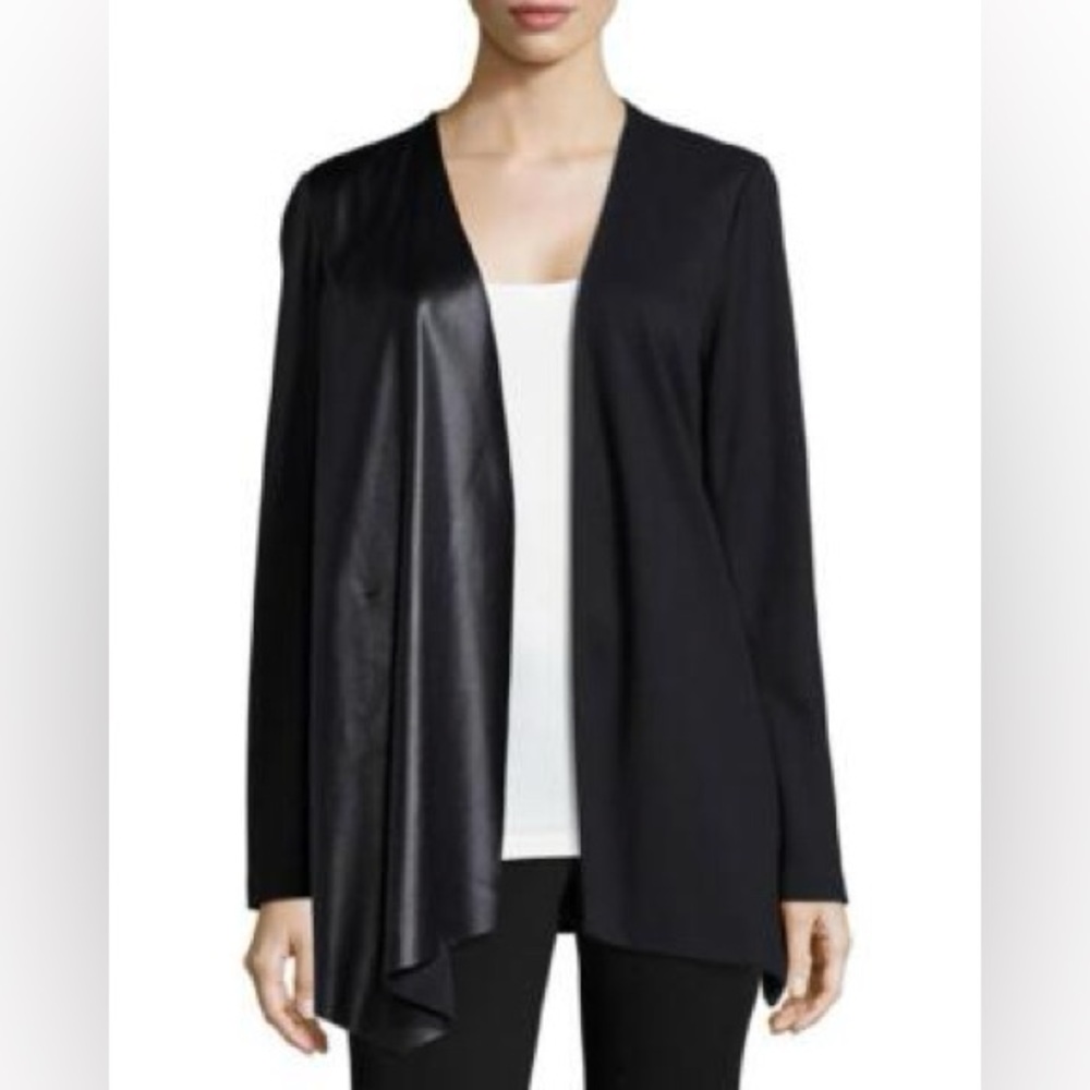🎀LAFAYETTE 148 New York Elegant Black Women's open Top faux leather large euc